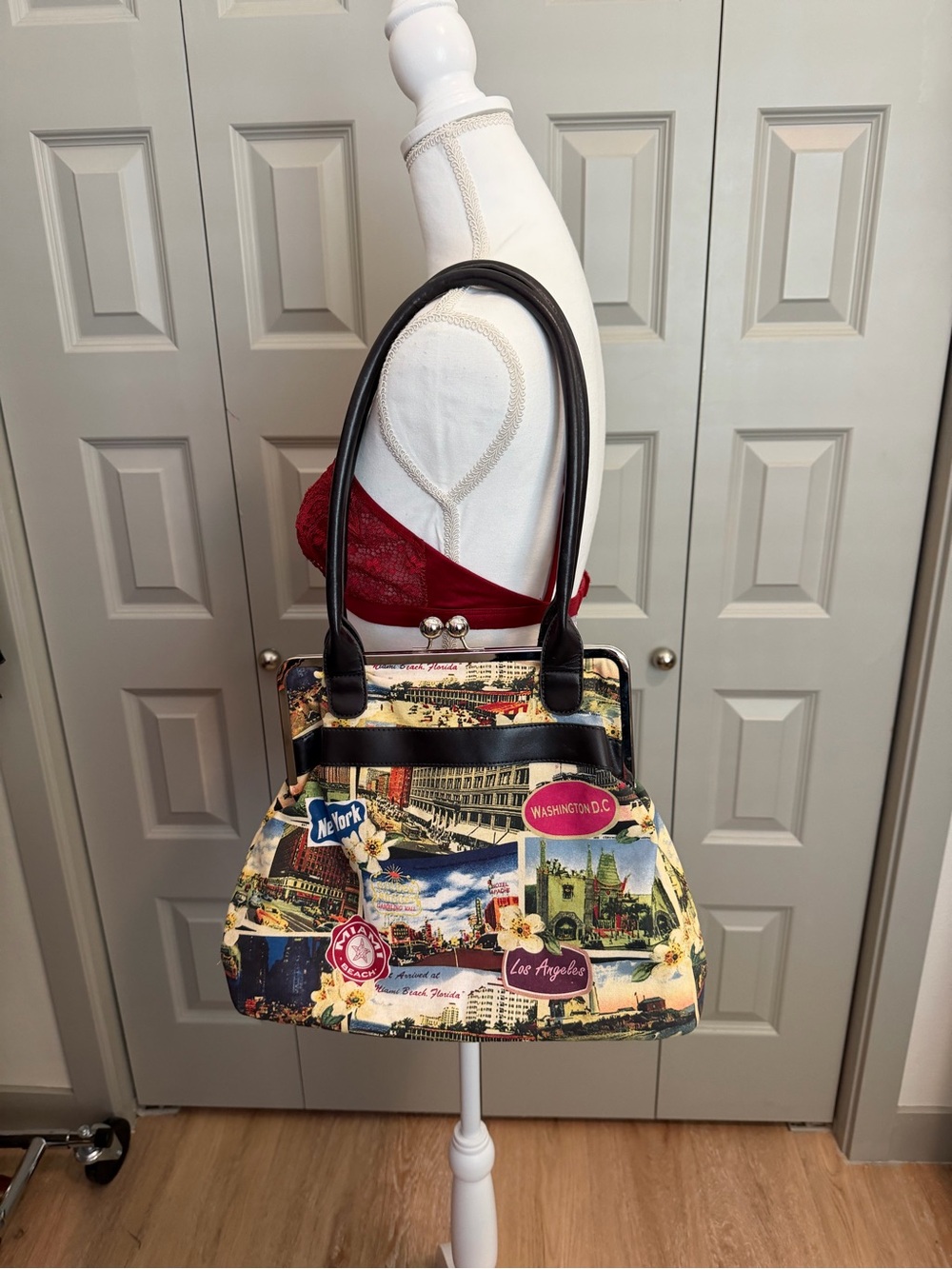 Bueno Multi-City Print Satchel with Black Trim
